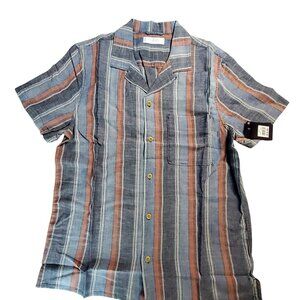 Lucky Brand Striped Short Sleeve Button-Up Shirt Size S Multicolor Blue & Rust